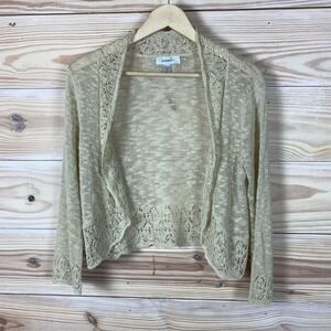 Y2K Crochet Crop Open Cardigan Women P Medium Slub Sweater Vtg Dressbarn Fairy